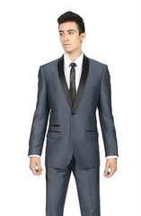 Midnight Dark Navy Blue Shawl Collar Slim Fit 2 Piece Suit Black Lapel Fashion Tuxedo For Men