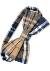 Men's Plaid Pattern Polyester Navy/Brown/White Tuxedo Bowtie