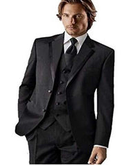 Men's Groomsman Trimmed  Classic Fit Black Tuxedo Vested Suit