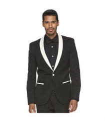 Men's Black and White Lapel Shawl-Collar Tuxedo Suit Dinner  Jacket Looking