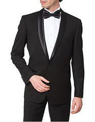 Giorgio Fiorelli Men's Regular Fit One Button Shawl Collar Formal Black Tuxedo Suit