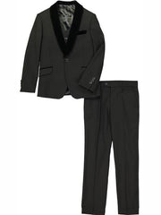 3 Pc Velvet Collar Shawl Lapel Kids Sizes Black Tuxedo Suit Perfect for toddler Suit wedding  attire outfits