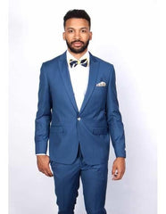 Men's Slim Fit Suit - Fitted Suit - Skinny Suit Men's Blue 1 Button Closure Rossiman Rossi Skinny Suit