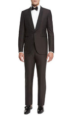 Men'S Brown Grosgrain Shawl Collar Double Vent Tuxedo Suit Super 150'S Wool Jacket + Pants Vest