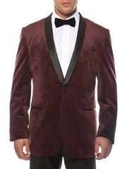 Men's 1 Button Burgundy ~ Wine ~ Maroon Blazer - Sport Coat Shawl Lapel Black Velvet  Sheen Two Toned With Black Lapel Side Vented Men's blazer Burgundy Blazer - Sport Coat