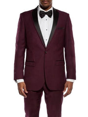 Men'S Maroon Tuxedo Slim Fit Black And Burgundy ~ Wine ~ Maroon Suit