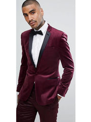 Men's Slim Fit Maroon Color ~ Maroon Suit   ~ Black and Burgundy ~ Wine Tuxedo Velvet Fabric