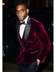 Men'S Burgundy Velvet ~ Crushed Velour Tuxedo Men'S Blazer Jacket ~ Sport Coat Burgundy Tuxedo