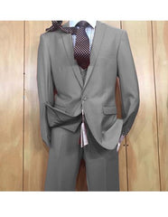 Men's 1 button style Grey Peak Lapel Vested Slim fitted Suit