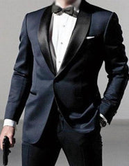 Men’S Satin Shawl Lapel Dark Navy Tuxedo Suit