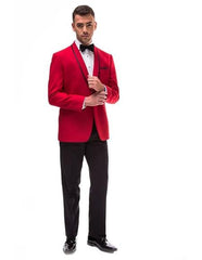 Red And Black Trim Lapel Shawl Tuxedo Suit Jacket & Pants ( Blazer Sport Coat)