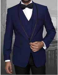 Men'S Sapphire 1 Button Blazer Shawl Lapel With Trim Sport Coat Dinner Jacket With Trim