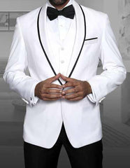 Men'S Shawl Lapel With Trim 1 Button Blazer White Sport Coat Dinner Jacket With Trim