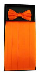 Men's Solid Orange 100% Pure Silk Bowtie & Matching Cummerbund