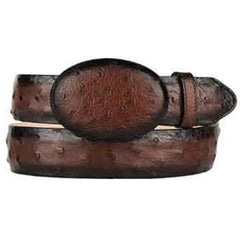 Burnished Original Ostrich Full Quill Skin Western Style Belt Brown