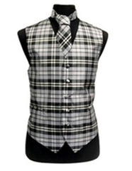 Men'S White/Grey Slim Fit Polyester Plaid Design Dress Tuxedo Wedding Vest/Bow Tie Fashion Set - Men'S Neck Ties - Mens Dress Tie - Trendy Mens Ties