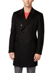 Men's Black Wool Blend Classic Fit  Double-Breasted Overcoat