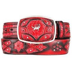 Men's Burnished Red Original Caiman Bellyl Skin Fashion Western Belt