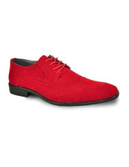 Men's Fashionable Red Tuxedo Lace Up Suede Velvet Fabric Shoe For Men Perfect for Wedding - Red Men's Prom Shoe