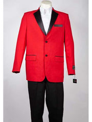 Men's Red Two Tone Trimming 2 Button  Tuxedo - Red Tuxedo