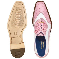 Men's Pink & White Ostrich Wingtip Dress Shoes - Belvedere Sesto Rose Genuine Leather