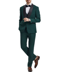 Stacy Adams - Green 3 Piece Hybrid Fit Tuxedo Satin Shawl Lapel