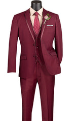 Leonardo Collection - Slim Fit Tuxedo 2 Buttons 3 Piece Burgundy Suit