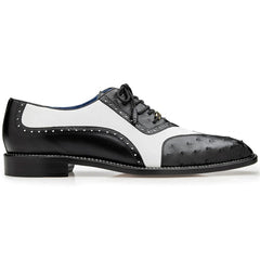 Men's Belvedere Sesto Italian Calf & Ostrich Quill Wingtip Dress Shoe in Black & White