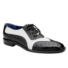 Men's Belvedere Sesto Italian Calf & Ostrich Quill Wingtip Dress Shoe in Black & White