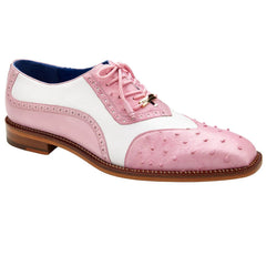 Men's Belvedere Sesto Italian Calf & Ostrich Quill Wingtip Dress Shoe in Pink & White