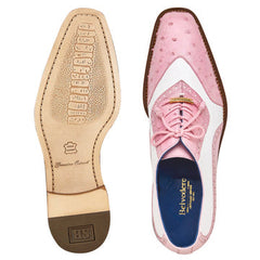 Men's Belvedere Sesto Italian Calf & Ostrich Quill Wingtip Dress Shoe in Pink & White