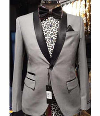 Cheap Priced Blazer Jacket For Men Online Silver Slim Fit Two Toned Black Lapel Shawl Collar Dinner Jacket Looking!