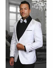 Men's White Two Toned Paisley Shawl Lapel Entertainer Singer Blazer Jacket