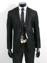 Shiny Sharkskin Jet Black 2 Button Style Jacket Flat Front Pants New Style