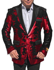 Men's Red ~ Black Peak Black Lapel  Paisley Pattern coat