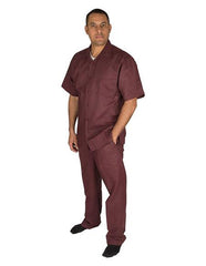 Men's Short Sleeve Button Closure 100% Linen 2 Piece Plum Shirt Walking Leisure Suit