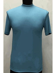 Men's Classy Mock Neck Shiny Sky Blue Short Sleeve Stylish Shirt