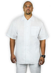 Men's Two Piece Shirt And White Casual Set Walking Leisure Suit - Mens Linen Suit