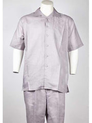 Men's Silver Short Sleeve Polyester Casual Two Piece Walking Outfit For Sale Pant Sets Summer Suit