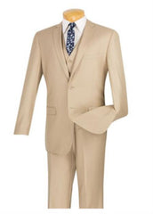 Men's Beige 3 Piece Executive Suit - Narrow Leg Pants