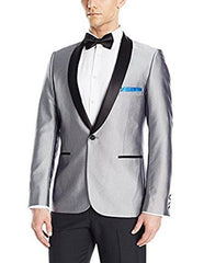 Men'S Buttons Closure Shawl Lapel Shiny Silver Blazer