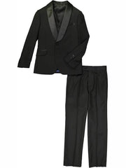 3 Pc Satin Collar Shawl Lapel Kids Sizes Black Tuxedo Suit Perfect for toddler Suit wedding  attire outfits