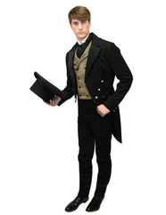 Men’S High Fashion Black With Velvet Trim Regency Tailcoat