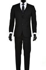 Men's 2 Button  Black Slim Fit Vested Suit