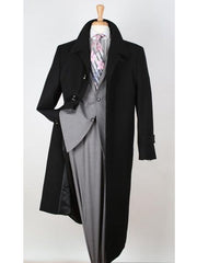 Men's Dress Coat 100% Wool Gabardine Black Top Overcoat