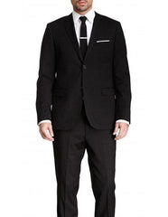 Men's Black Slim Fit 2 Buttons Pinstriped Wool Suit