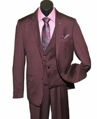 Men's 3 Piece Burgundy ~ Wine ~ Maroon Suit  Chain Closure Vested Suit