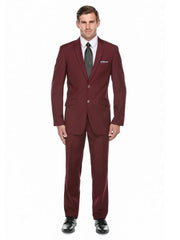 Verno Men'S 2 Piece Burgundy ~ Wine ~ Maroon Suit 2 Button Slim Fit Cheap Priced Business Suits Clearance Sale