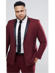 Men'S Slim Fit Wine ~ Maroon Suit R ~ Black And Burgundy Tuxedo