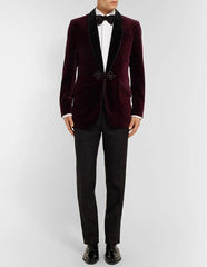 Men's Burgundy ~ Wine ~ Maroon Color  Slim fit two-tone cotton velvet tuxedo jacket Burgundy Tuxedo